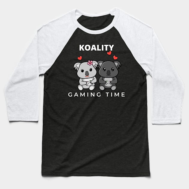 Koalified Koality Gaming Time Cute Koala Valentine Pun Baseball T-Shirt by Bubbly Tea